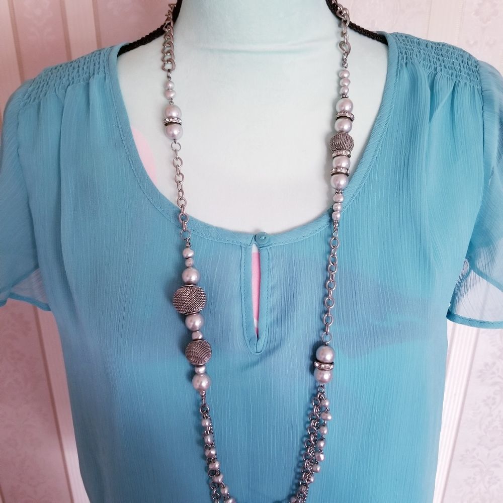 Covington Petite Flutter Sheer Top Mint Green SP - Picture 3 of 10